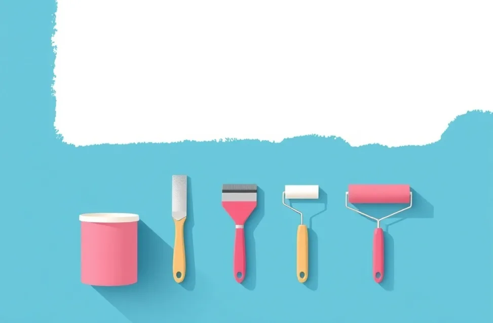 Outils de peinture disposés dans l'ordre des étapes du chantier