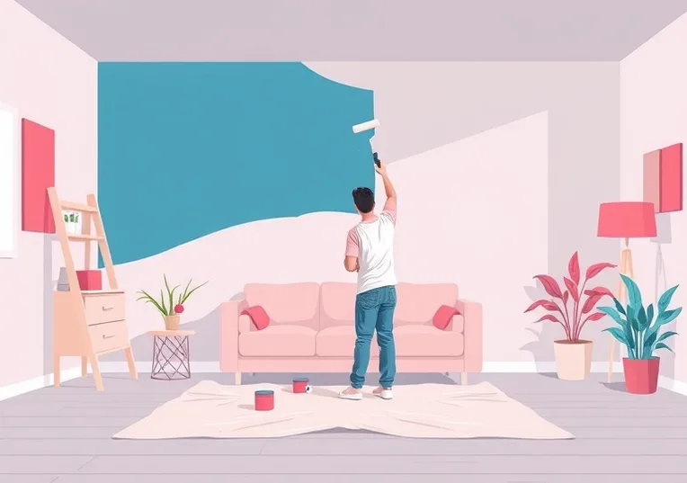 Peintre appliquant la peinture au rouleau sur un mur de salon